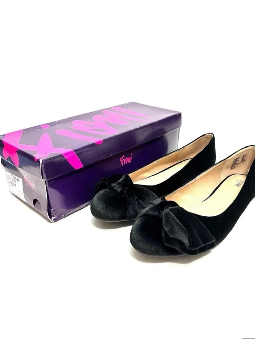 Vintage Y2K deadstock black velvet asymmetrical bow slip on ballet flats
